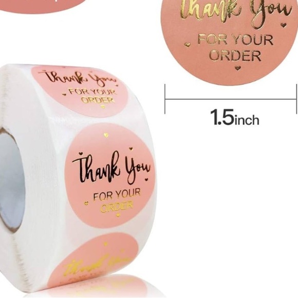 Thank You Sticker Labels 500 labels on roll. Peach & Gold, 1.5”x1.5” NWT - Picture 2 of 5